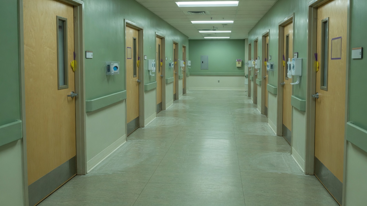 Medical clinic corridor prepared for specialty cleaning